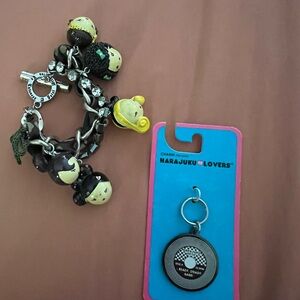 Harajuku Lovers Black and Yellow Charm Bracelet with Keychain